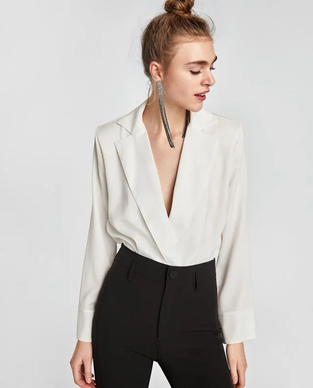 Long Sleeve Sexy Deep V-neck Solid Color Tops