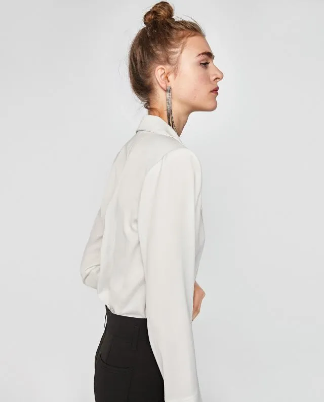 Long Sleeve Sexy Deep V-neck Solid Color Tops
