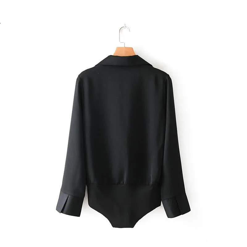 Long Sleeve Sexy Deep V-neck Solid Color Tops