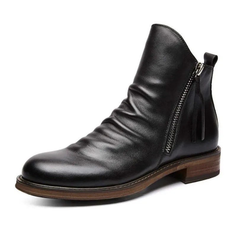Men PU Leather Chelsea Boots 2023 Fashion High-top Tassel Zip Shoes Spring Autumn Ankle Boots for Men Comfort Plus