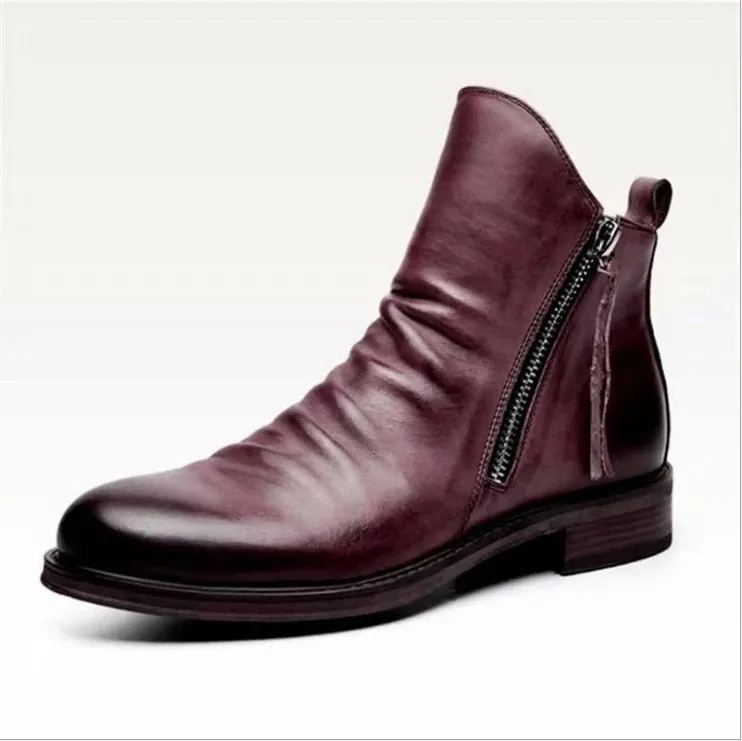 Men PU Leather Chelsea Boots 2023 Fashion High-top Tassel Zip Shoes Spring Autumn Ankle Boots for Men Comfort Plus