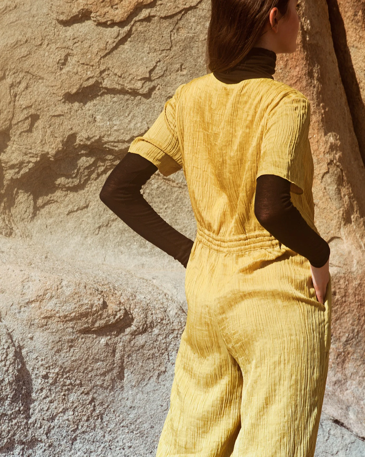 Ola Pleats Jumpsuit / Mustard Green