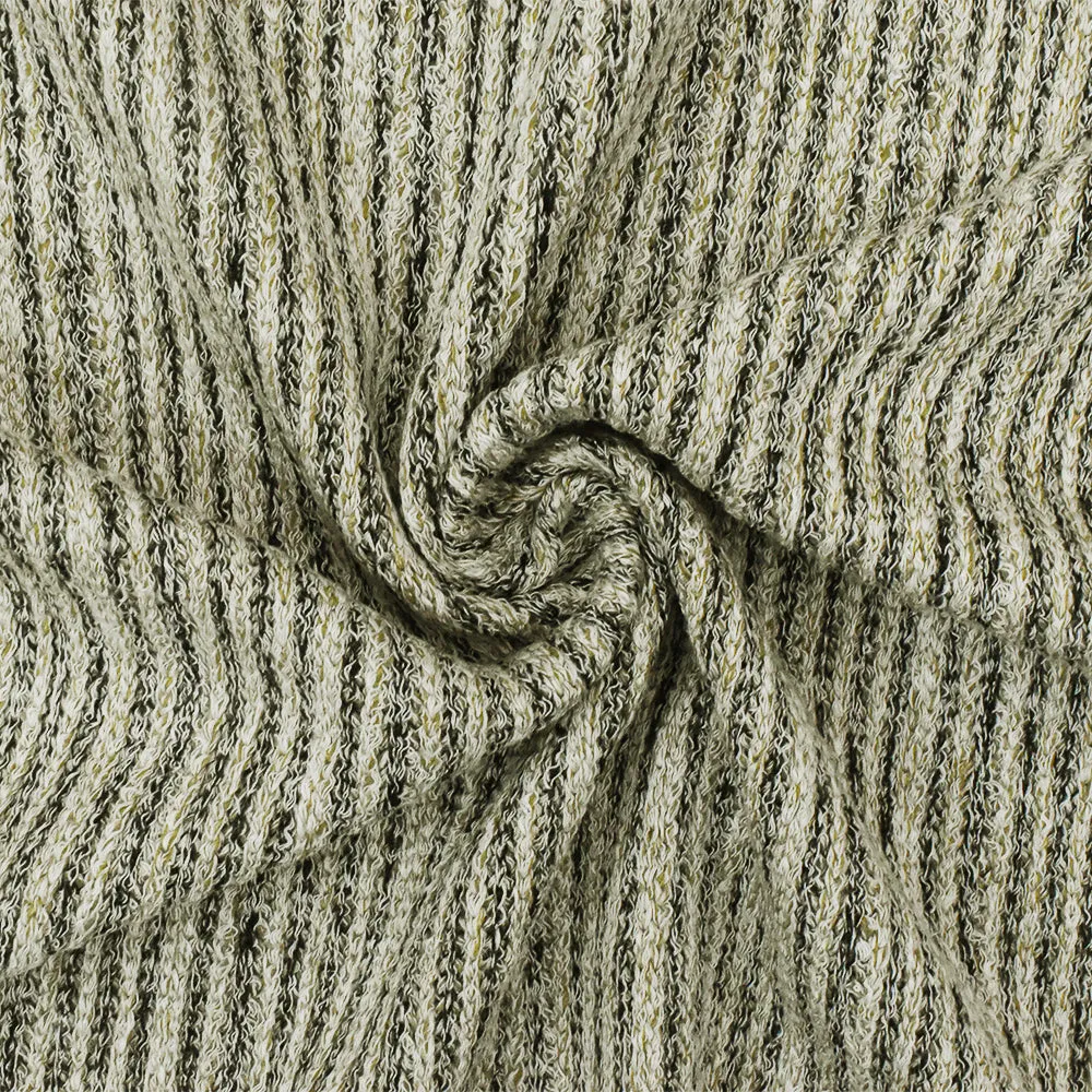 Olive Beige-Black-White Texture Stretch Rayon Rib Knit Fabric