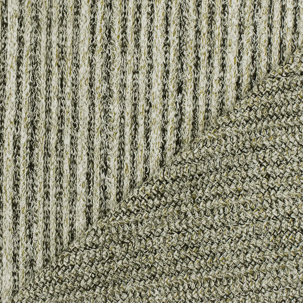Olive Beige-Black-White Texture Stretch Rayon Rib Knit Fabric