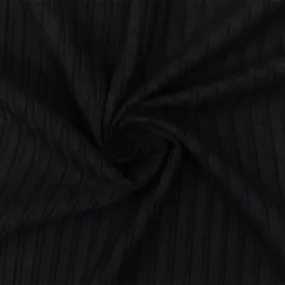 Ordinary Black Solid Stretch Rayon Rib Knit Fabric