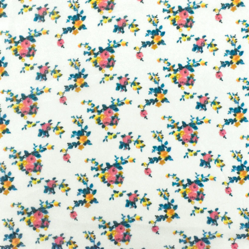 Paper White-Green-Multi Floral Printed Polyester Chiffon Woven Fabric