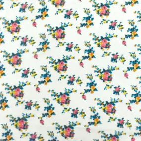 Paper White-Green-Multi Floral Printed Polyester Chiffon Woven Fabric
