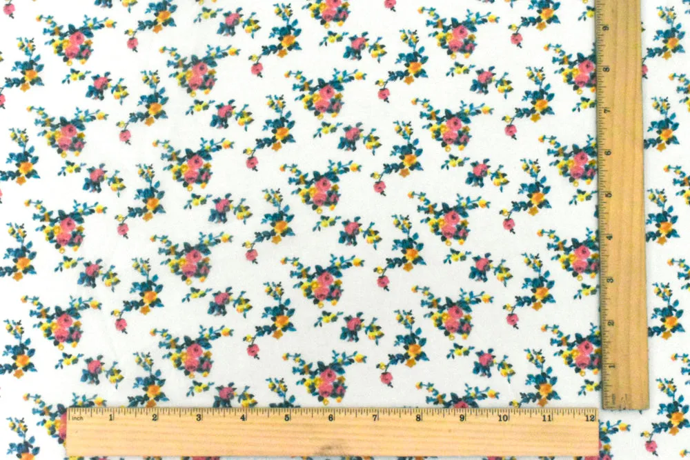 Paper White-Green-Multi Floral Printed Polyester Chiffon Woven Fabric
