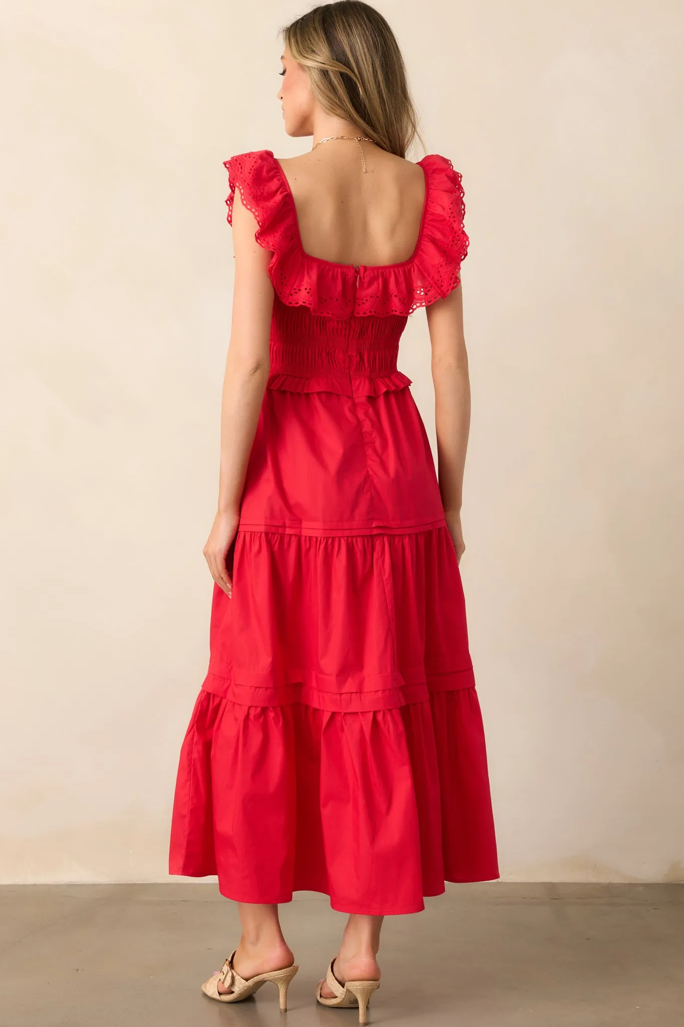 Patio Sunsets Cotton Red Maxi Dress
