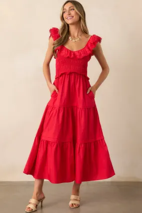 Patio Sunsets Cotton Red Maxi Dress