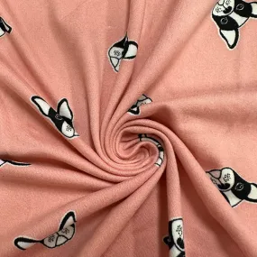Peach Bulldog Print Double Brushed Jersey Knit Fabric