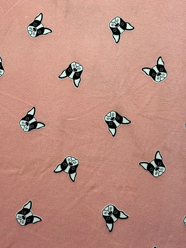 Peach Bulldog Print Double Brushed Jersey Knit Fabric