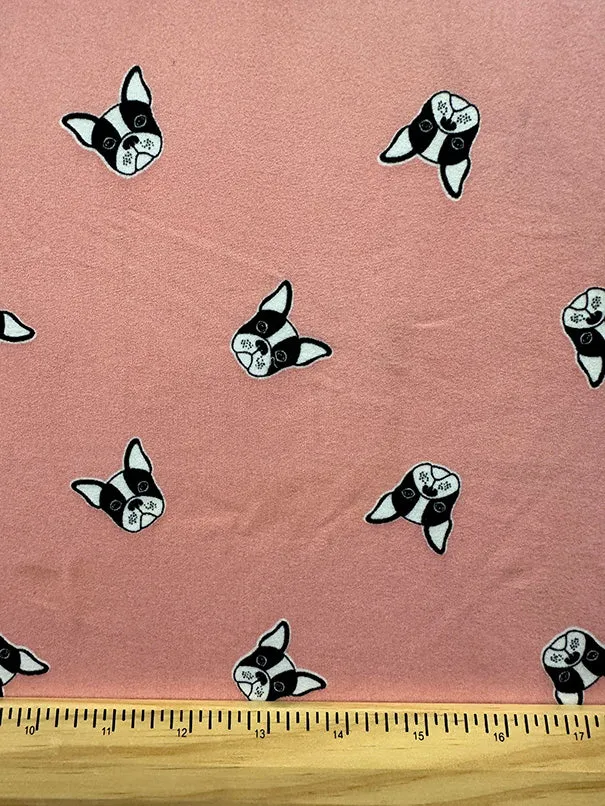 Peach Bulldog Print Double Brushed Jersey Knit Fabric