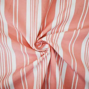 Peach Orange-White Rayon Cotton Striped Shirting Woven Fabric