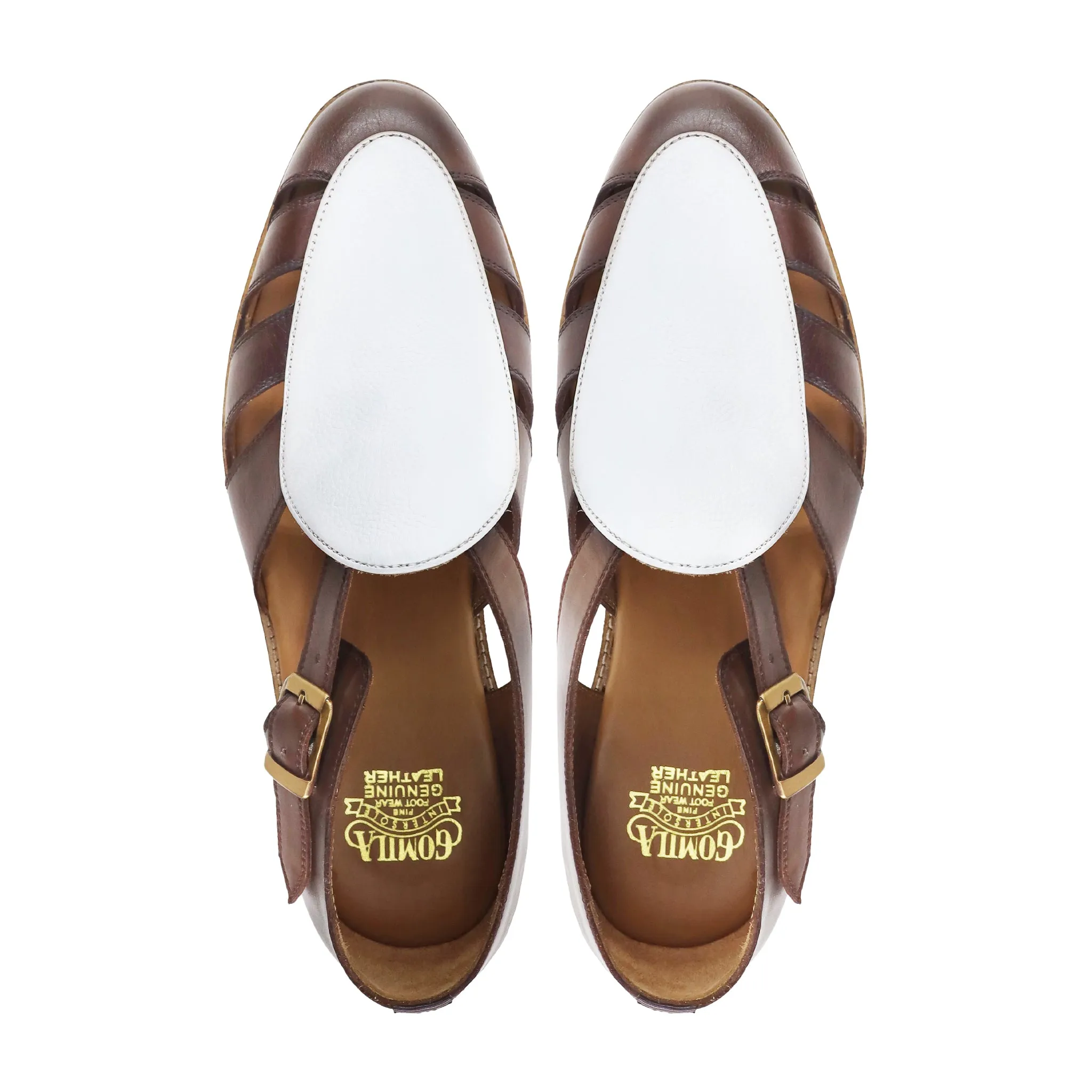 Pedri - Men's Brown Calf and White Pebble Grain Leather Sandal