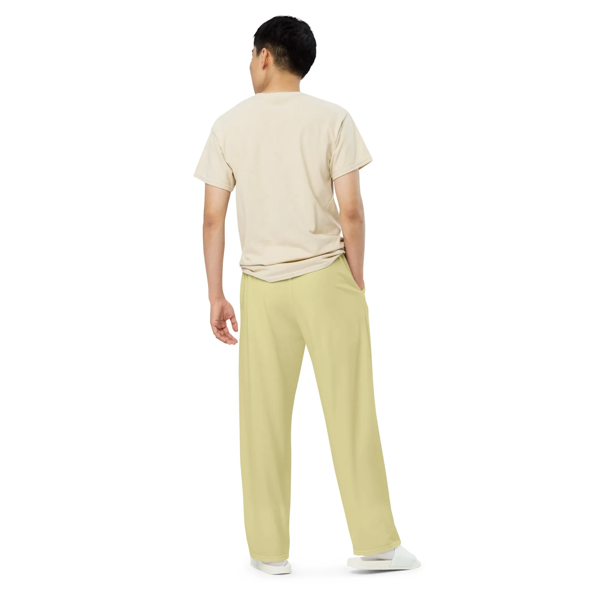 Sand Beige All-over print unisex wide-leg pants