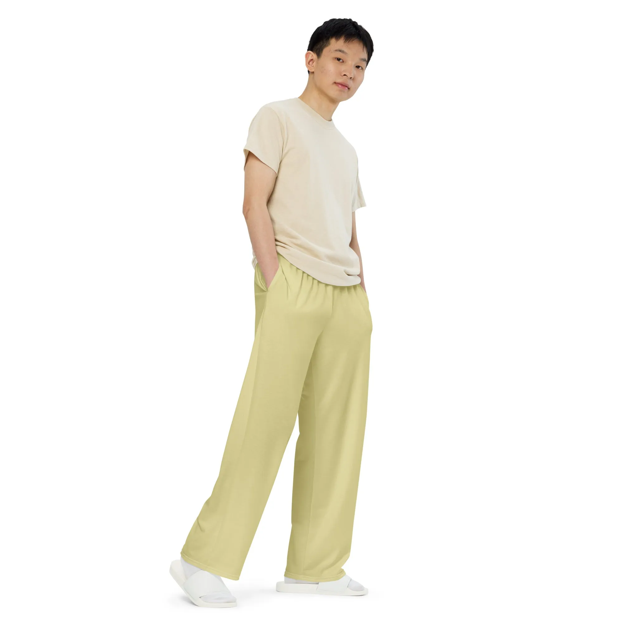Sand Beige All-over print unisex wide-leg pants