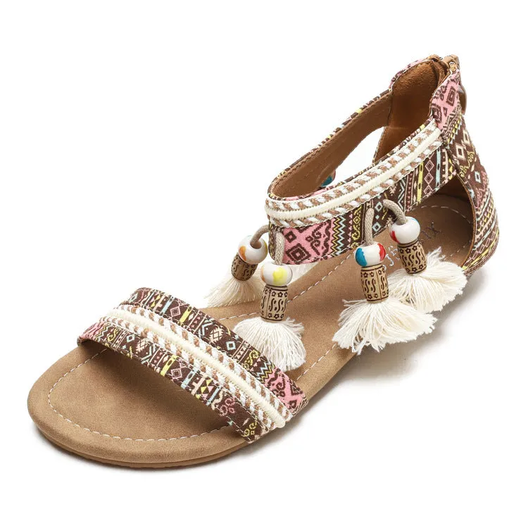 SIKETU | Flat Bohemian Ankle Strap Tassels Sandals