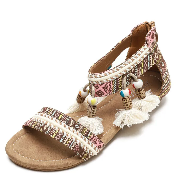 SIKETU | Flat Bohemian Ankle Strap Tassels Sandals