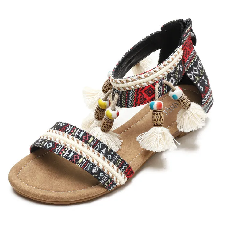 SIKETU | Flat Bohemian Ankle Strap Tassels Sandals