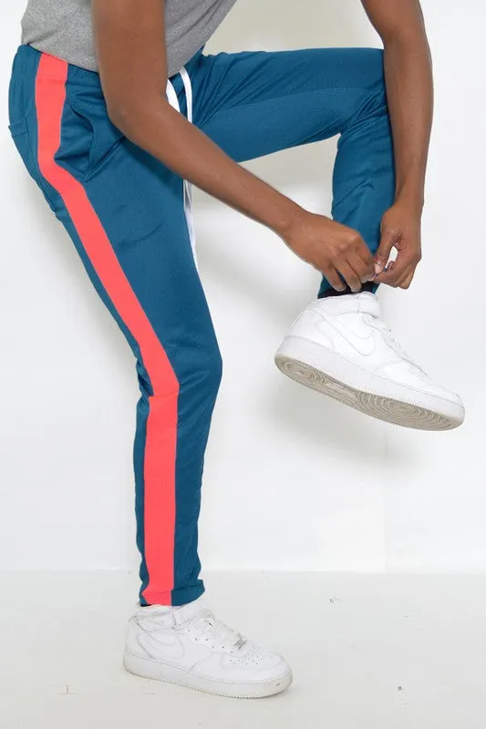 Slim Fit Single Stripe Track Pants (Blue Orange)