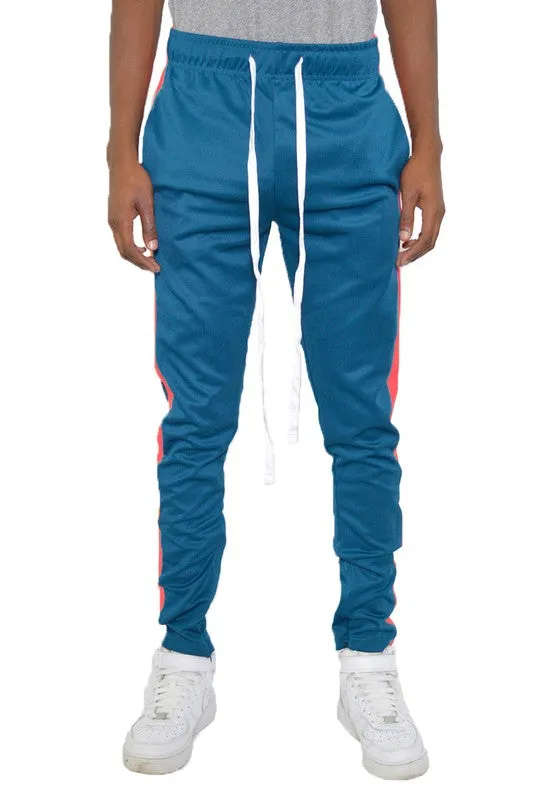 Slim Fit Single Stripe Track Pants (Blue Orange)