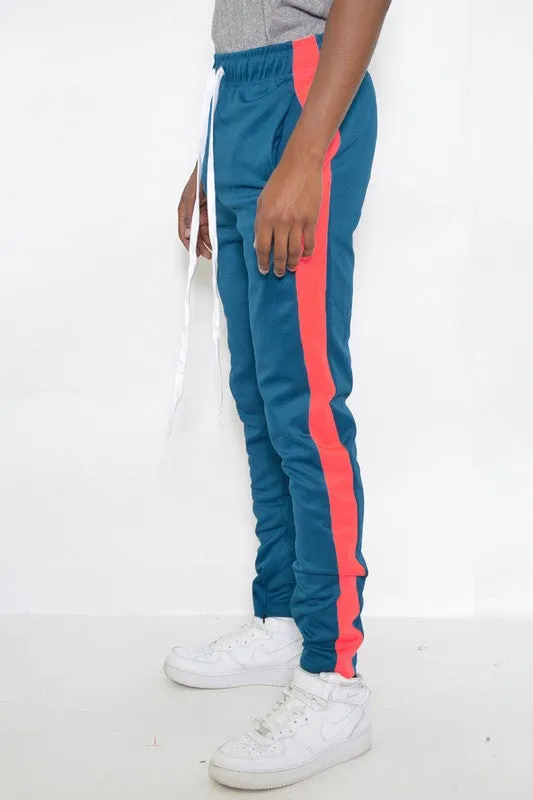 Slim Fit Single Stripe Track Pants (Blue Orange)