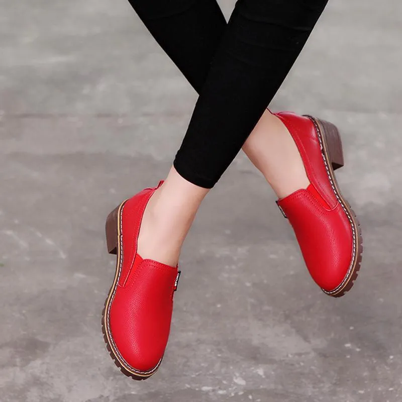 Women Flats Fashion  Casual Leather Shoes Ladies Comfortable Solid Round Toe Women Loafers