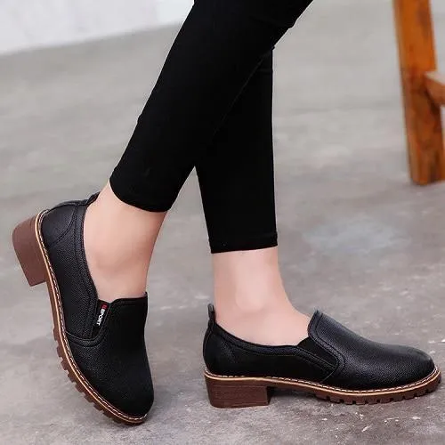 Women Flats Fashion  Casual Leather Shoes Ladies Comfortable Solid Round Toe Women Loafers