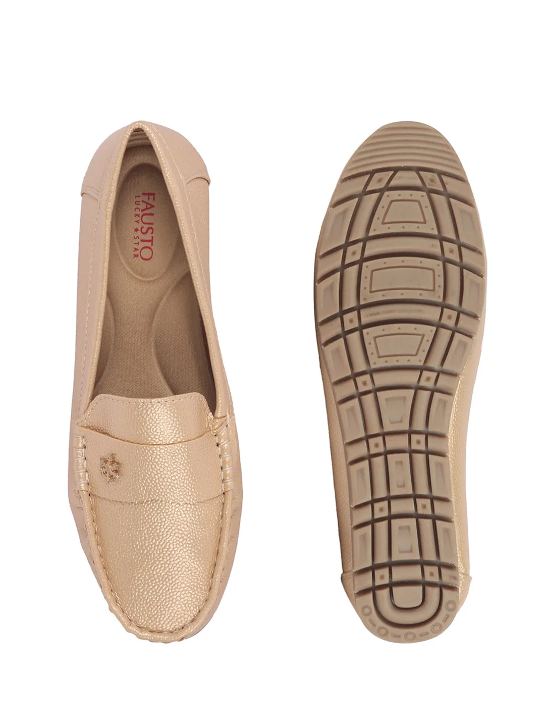 Women Metal Gold Textured Flat Comfortable Lightweight Slip On Loafers|Office Shoe|Slip On Shoe|Anti Skid Rubber Sole