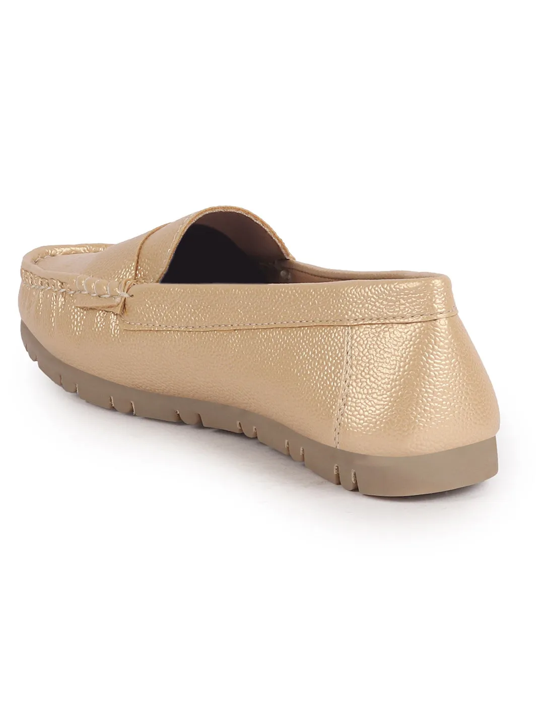 Women Metal Gold Textured Flat Comfortable Lightweight Slip On Loafers|Office Shoe|Slip On Shoe|Anti Skid Rubber Sole
