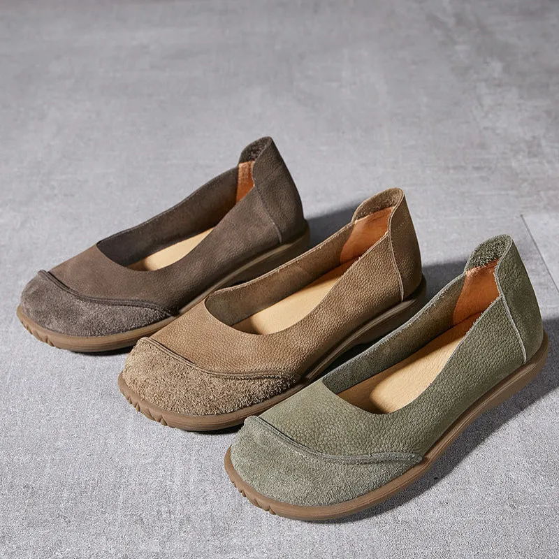 Women's Leather Patchwork Simple Design Style Comfortable Flat Shoes