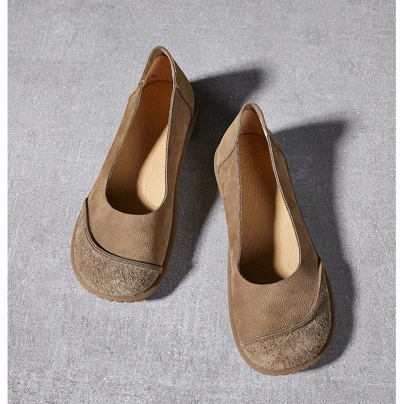 Women's Leather Patchwork Simple Design Style Comfortable Flat Shoes