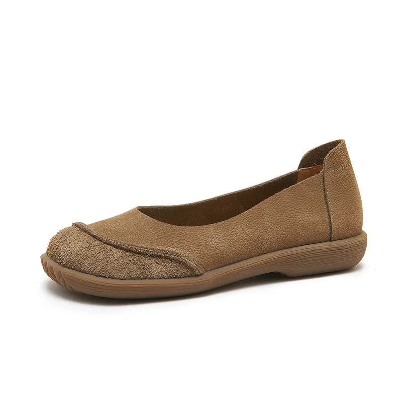 Women's Leather Patchwork Simple Design Style Comfortable Flat Shoes