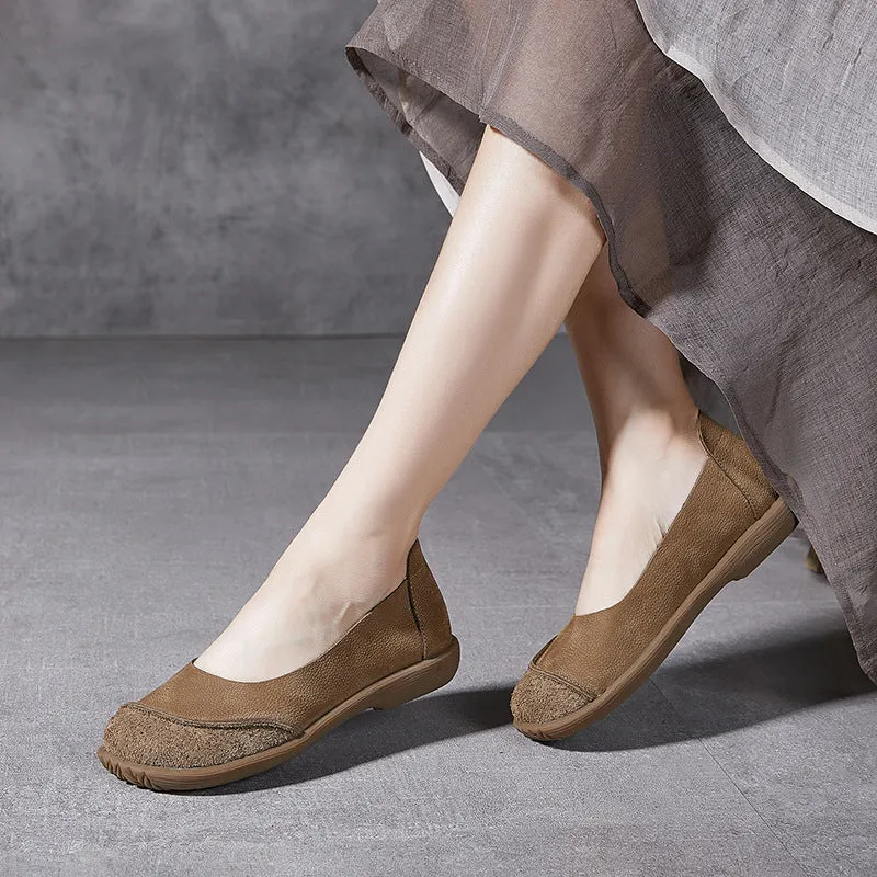 Women's Leather Patchwork Simple Design Style Comfortable Flat Shoes