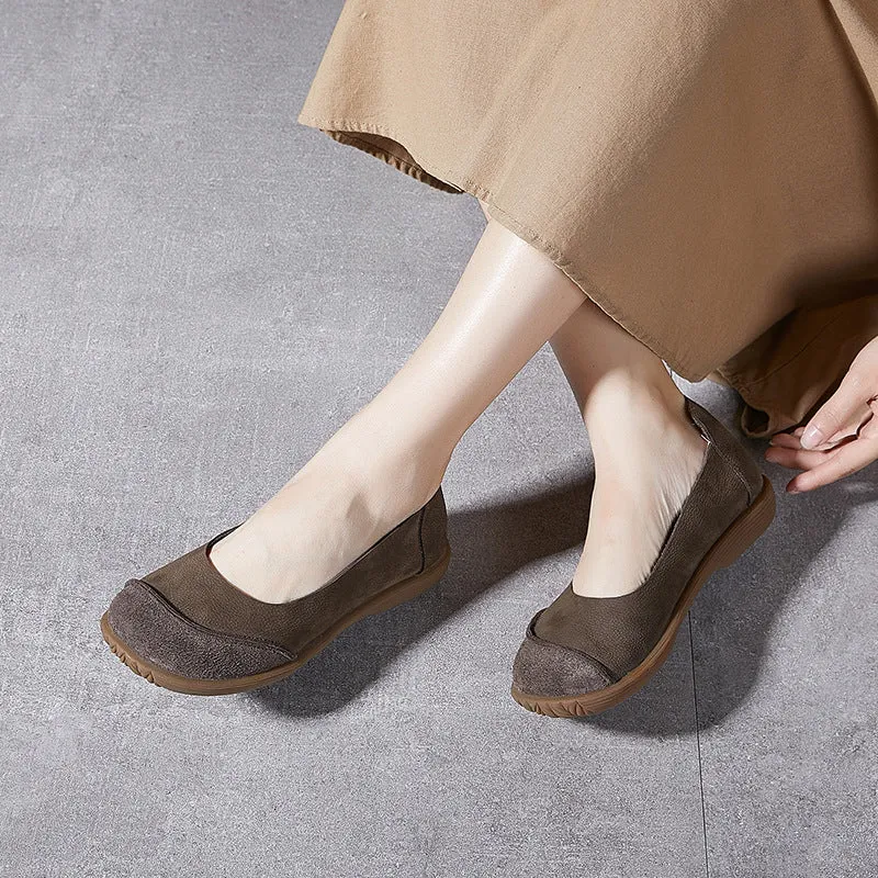 Women's Leather Patchwork Simple Design Style Comfortable Flat Shoes