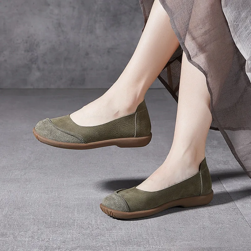 Women's Leather Patchwork Simple Design Style Comfortable Flat Shoes