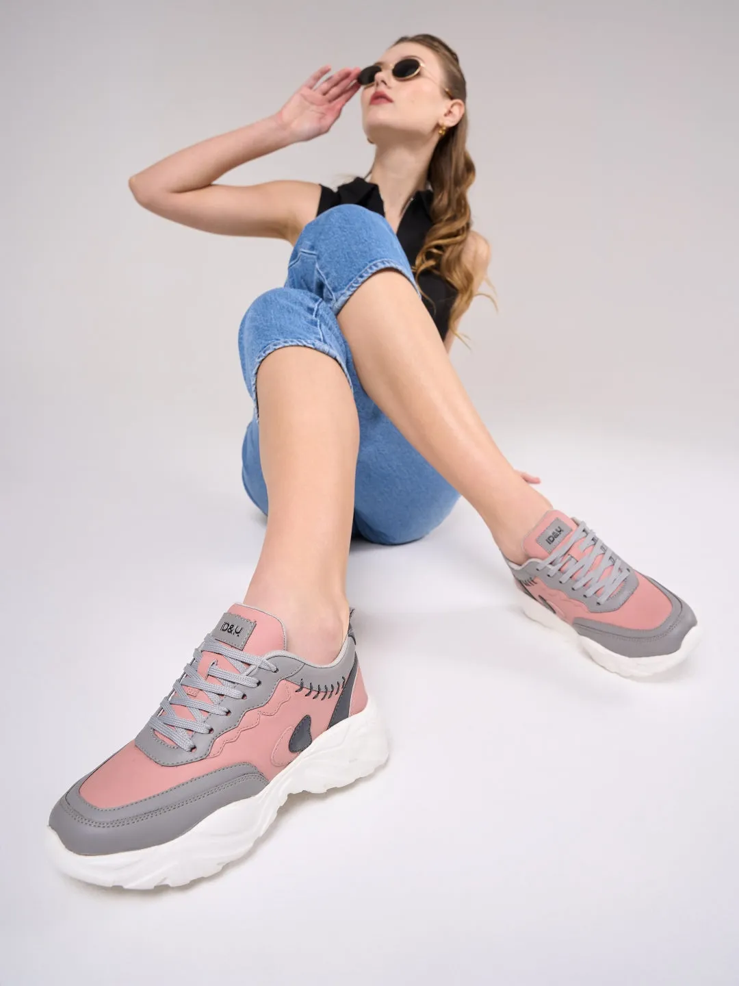 Women's Pink/Grey All Seasons Wearing Sneakers (IU1002)