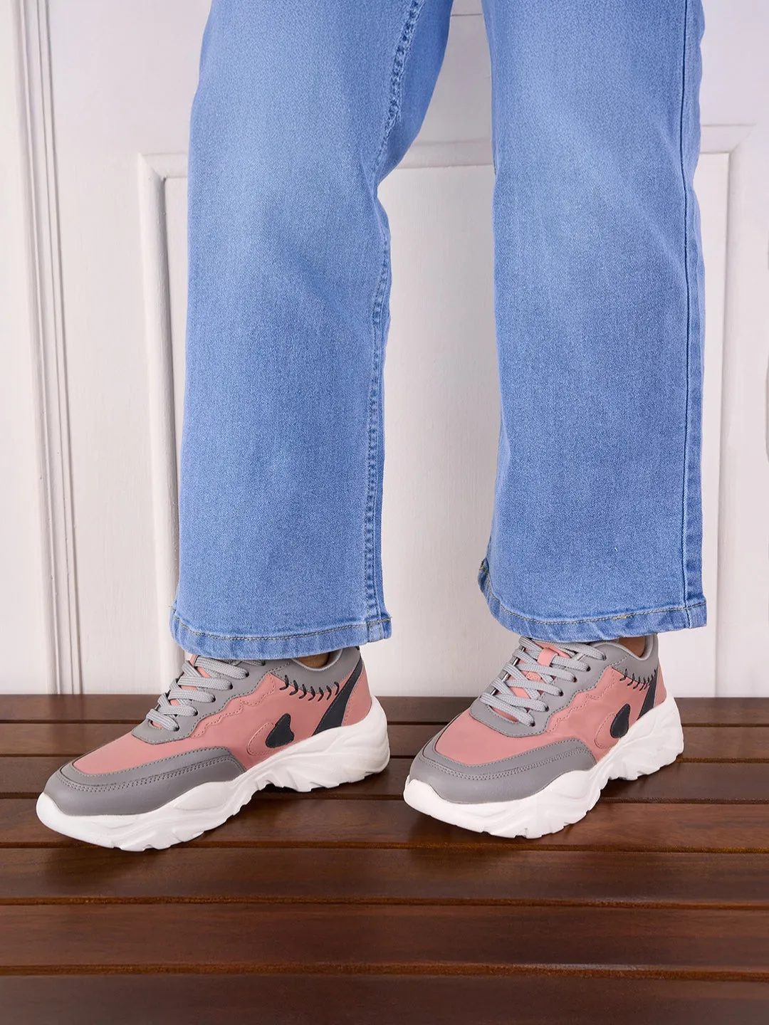Women's Pink/Grey All Seasons Wearing Sneakers (IU1002)