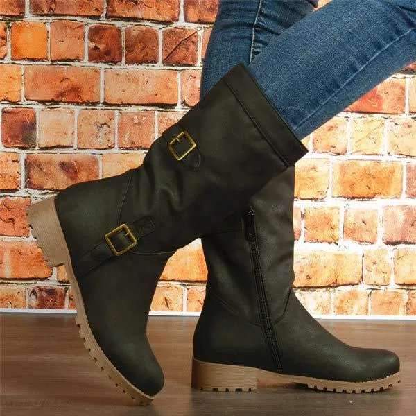 Women's Square Heel Low to Mid-Calf Casual Boots with Side Zipper 18716292C