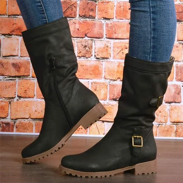 Women's Square Heel Low to Mid-Calf Casual Boots with Side Zipper 18716292C