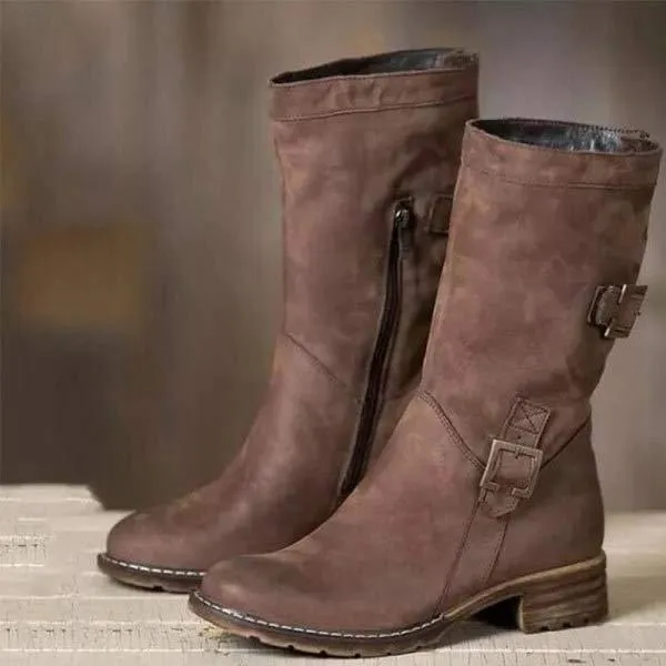Women's Square Heel Low to Mid-Calf Casual Boots with Side Zipper 18716292C